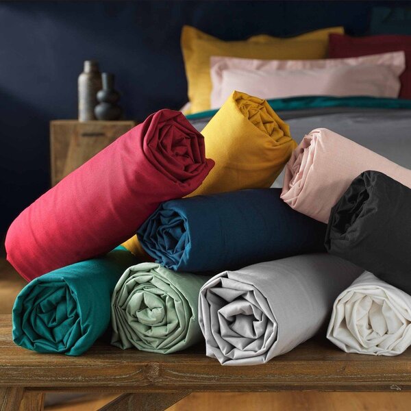 Lenzuolo bianco in cotone elasticizzato 180x200 cm Lina - douceur d'intérieur