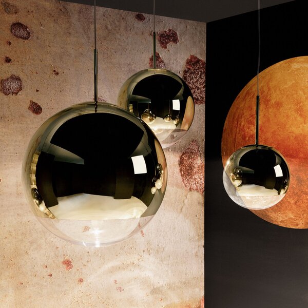 Lampada a sospensione Tom Dixon, Mirror Ball, dimmerabile, Dorato / Ottone, Soggiorno, Plastica, Design