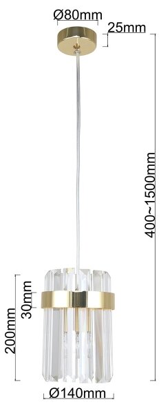 Lampada a sospensione su cavo VETRO 1xE14/10W/230V oro
