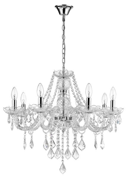 Lampadario a catena CRISTALLO 8xE14/60W/230V, cromo lucido