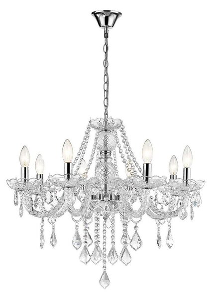 Lampadario a catena CRISTALLO 8xE14/60W/230V, cromo lucido