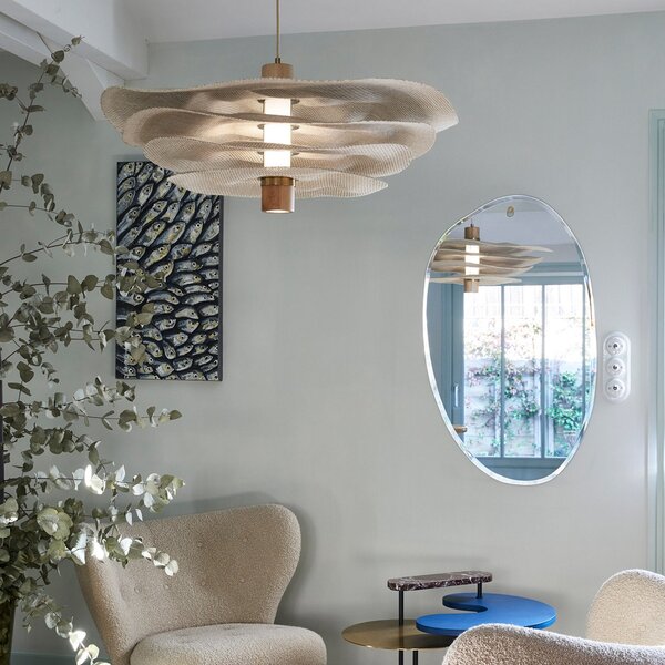 Lampada a sospensione MARKET SET, Rivage L, Beige, Soggiorno, Tessuto / Tessile, Design