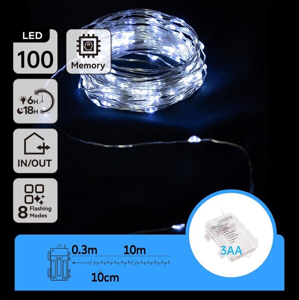 Aigostar - Catena luminosa LED da esterno 100xLED/8 modalità 10,3m IP44 bianco freddo