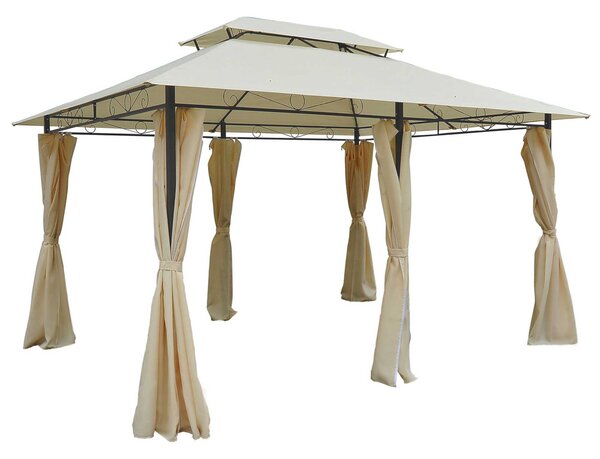Outsunny Gazebo Moderno da Giardino con Tende e Tetto a 2 Livelli, 3x4 m, Bianco e Crema | Aosom Italy