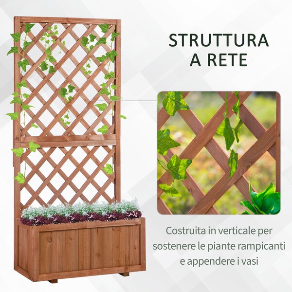 Outsunny Fioriera da Giardino con Spalliera a Griglia per Piante Rampicanti in Legno di Abete, 72.5x31.5x149.5cm, Arancio | Aosom Italy