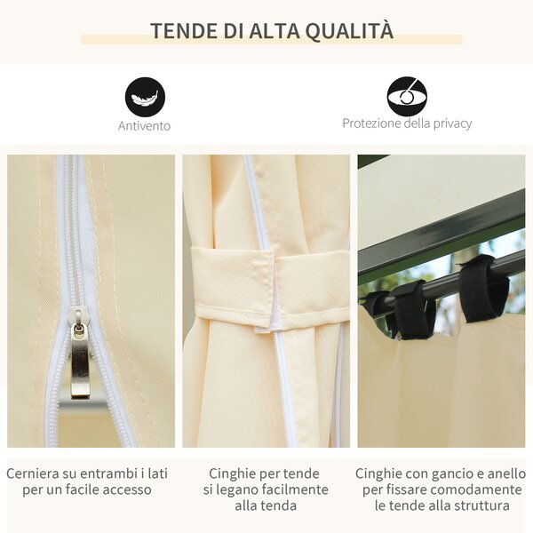 Outsunny Gazebo Moderno da Giardino con Tende e Tetto a 2 Livelli, 3x4 m, Bianco e Crema | Aosom Italy
