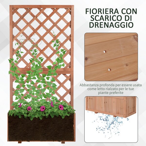 Outsunny Fioriera da Giardino con Spalliera a Griglia per Piante Rampicanti in Legno di Abete, 72.5x31.5x149.5cm, Arancio | Aosom Italy