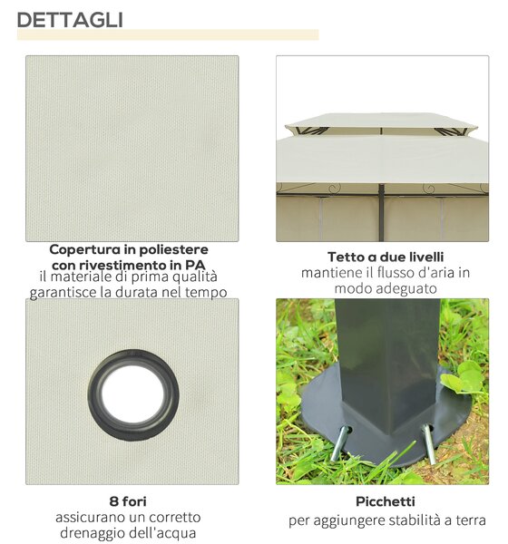 Outsunny Gazebo Moderno da Giardino con Tende e Tetto a 2 Livelli, 3x4 m, Bianco e Crema | Aosom Italy