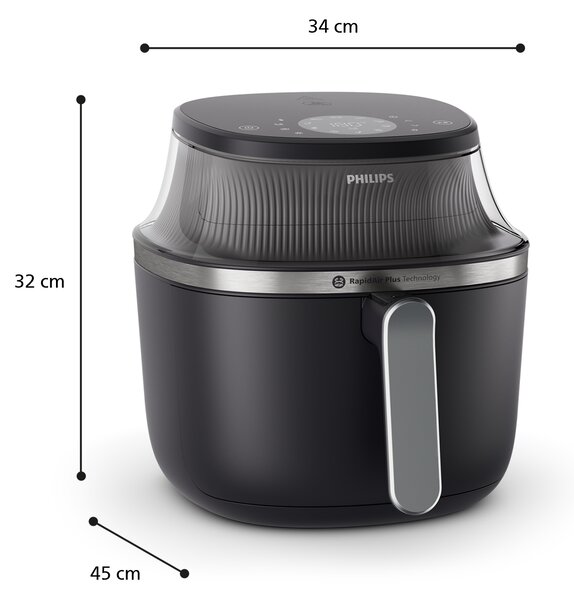 Philips Friggitrice ad Aria Capacit 7.2 Litri Potenza 2000 Watt Tecnologia Rapid Air con Timer e Termostato Regolabile colore Nero - NA341/00