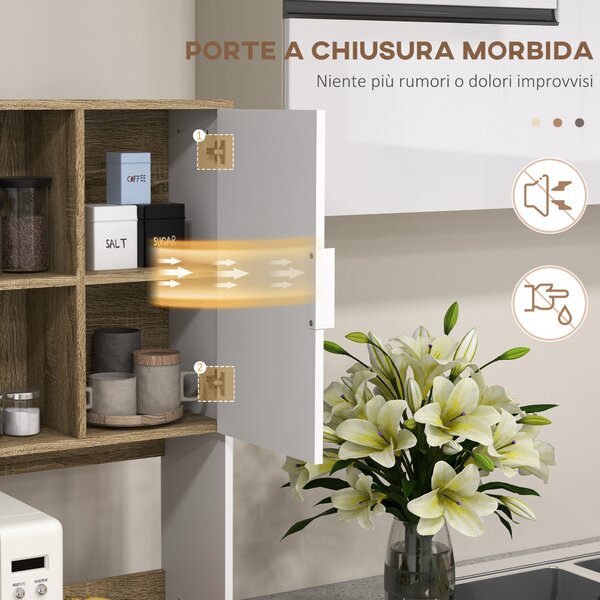 HOMCOM Credenza Moderna Mobile Dispensa con Armadietti e Cassetto, 98x39x180cm, Bianco e Legno | Aosom Italy