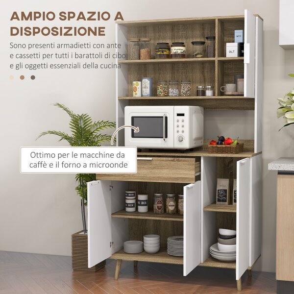 HOMCOM Credenza Moderna Mobile Dispensa con Armadietti e Cassetto, 98x39x180cm, Bianco e Legno | Aosom Italy