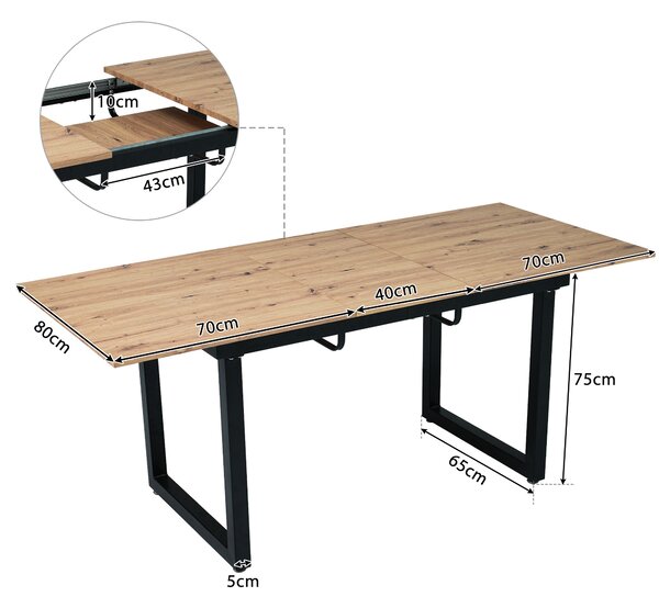 Tavolo Allungabile da Pranzo in Stile Industriale, in Legno e Metallo, Multifunzionale e Salvaspazio, Nero+Naturale|Aosom