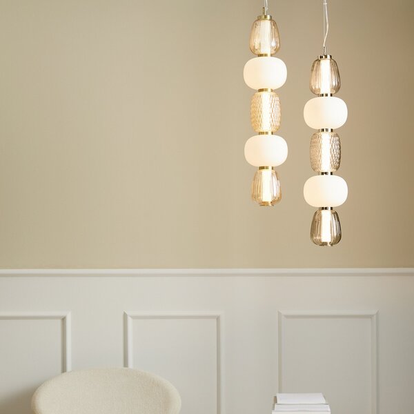 Lampada a sospensione LOOM DESIGN, Pearl 5, dimmerabile, Grigio, Soggiorno, Vetro, Moderno
