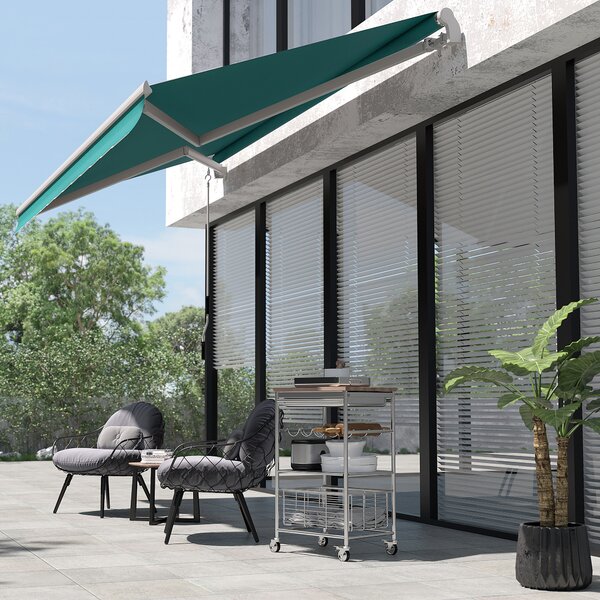 Outsunny Tenda da Sole a Bracci Avvolgibile, Tenda parasole a Manovella in Metallo e Alluminio, 4x2.5m, Verde Scuro | Aosom Italy