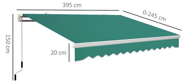 Outsunny Tenda da Sole a Bracci Avvolgibile, Tenda parasole a Manovella in Metallo e Alluminio, 4x2.5m, Verde Scuro | Aosom Italy