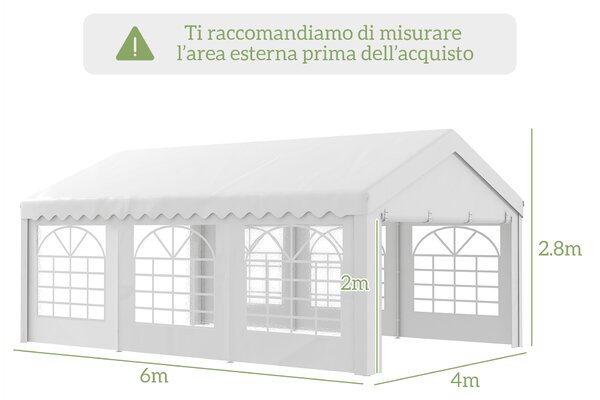 Outsunny Gazebo da Esterno Tendone per Feste Matrimonio Telaio in Acciaio Bianco (6m x 4.05m x2.8m)|Aosom