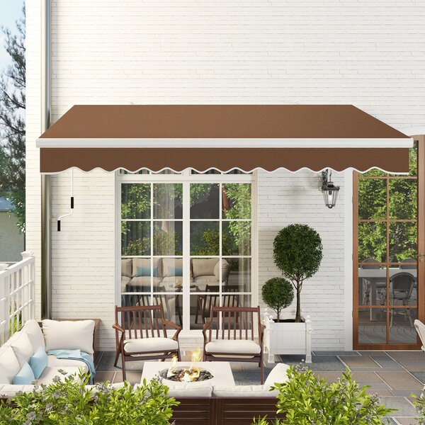 Outsunny Tenda da sole a bracci retraibili con Manovella, Tenda Parasole a Manovella in Metallo e Alluminio, 395x245 cm, Caffè | Aosom Italy