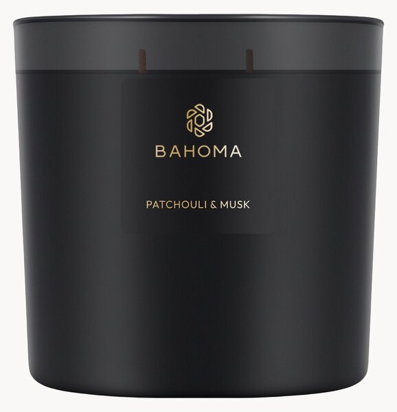 Candela profumata fatta a mano a tre stoppini Patchouli & Musk (patchouli, muschio, fiori d'arancio e legno di cedro)