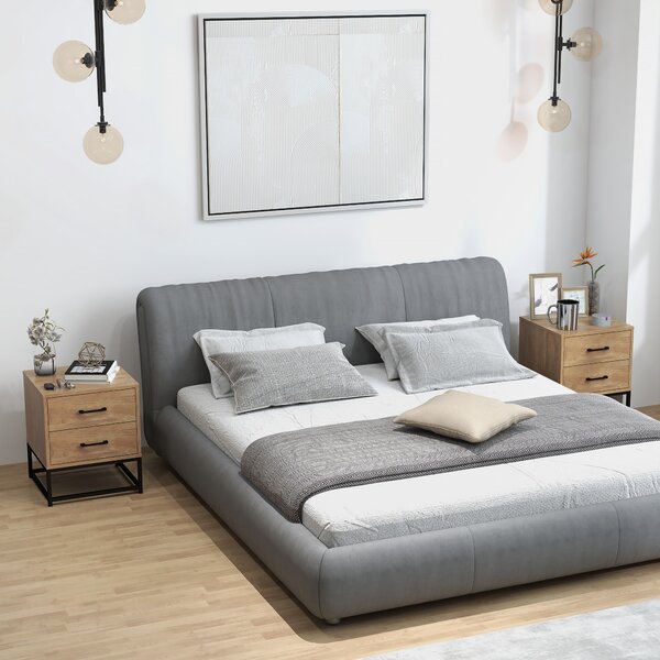 HOMCOM Set di 2 Comodini gambe in acciaio con 2 Cassetti Stile Industriale, in Legno, Colore Legno| Aosom Italy