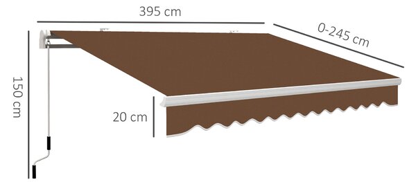 Outsunny Tenda da sole a bracci retraibili con Manovella, Tenda Parasole a Manovella in Metallo e Alluminio, 395x245 cm, Caffè | Aosom Italy