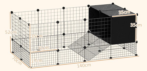 PawHut Gabbia per Animali Piccoli Modulabile con Casette Rialzate per Porcellini d'India e Ricci, Nero