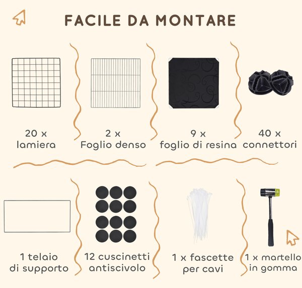 PawHut Gabbia per Animali Piccoli Modulabile con Casette Rialzate per Porcellini d'India e Ricci, Nero
