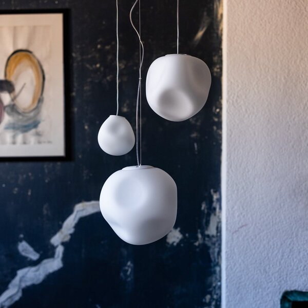 Lampada a sospensione Foscarini, Hoba Media, dimmerabile, Bianco, Soggiorno, Vetro, Design