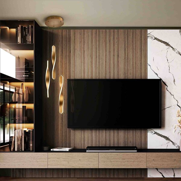 Schuller Valencia Lampada a sospensione Twist, 3 luci. Alluminio, metallo, acrilico, color dimmerabile, Ottone / Oro, Soggiorno / Sala da pranzo, Alluminio