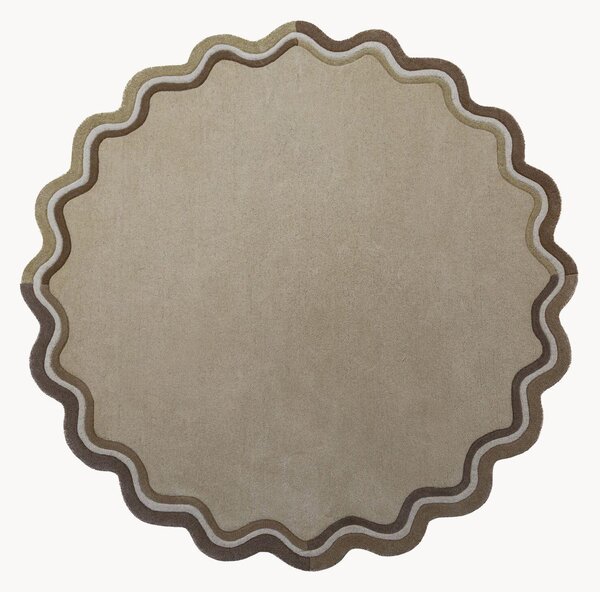 Tappeto rotondo in lana a pelo corto fatto a mano Leo Scallop Border