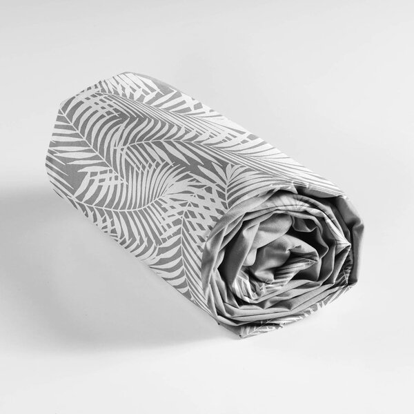 Lenzuolo in cotone elasticizzato bianco-grigio 90x190 cm Botania - douceur d'intérieur