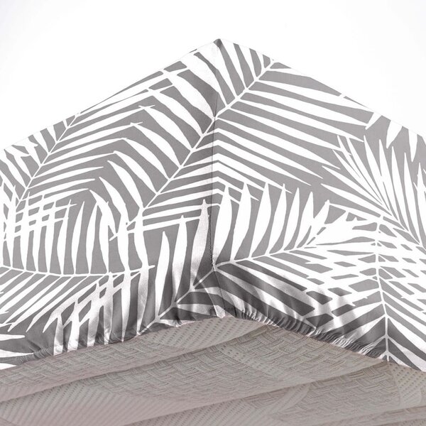 Lenzuolo in cotone elasticizzato bianco-grigio 90x190 cm Botania - douceur d'intérieur