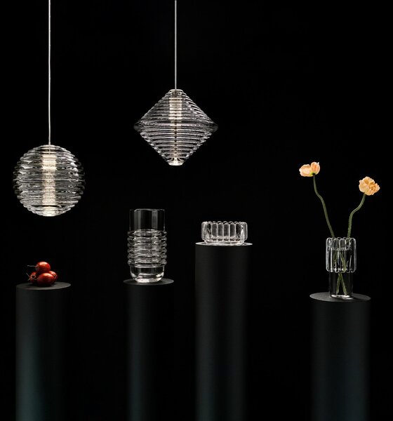Lampada a sospensione Tom Dixon, Press Cone, dimmerabile, Trasparente, Soggiorno, Vetro, Design