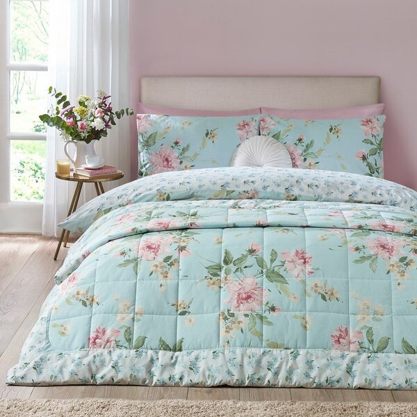 Copriletto blu con rivestimento trapuntato 220x230 cm Avebury Floral – Catherine Lansfield