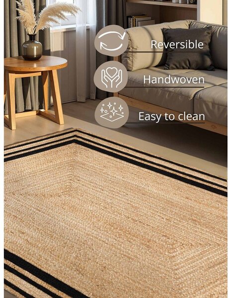 Tappeto nero/di colore naturale in iuta reversibile/tessuto a mano 160x230 cm Jutta – Hanse Home