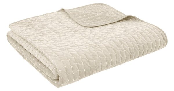 Copriletto beige in velluto con rivestimento trapuntato 240x260 cm Attica Velvet Embroidered – Bianca
