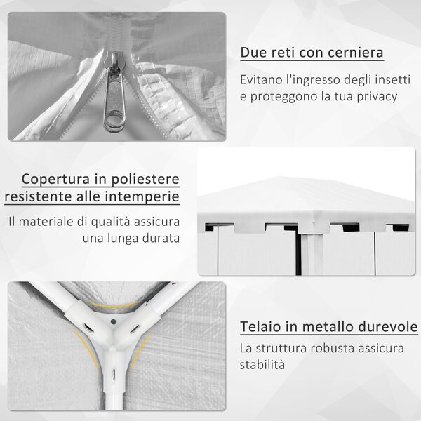 Outsunny Gazebo da Giardino Pieghevole con Zanzariera, 2 porte con cerniera, in Metallo e PE, 4x3 m, Bianco e Nero