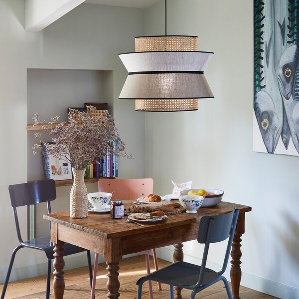 Lampada a sospensione MARKET SET, Singapour XL, dimmerabile, Beige, Soggiorno, Tessuto / Tessile, Design