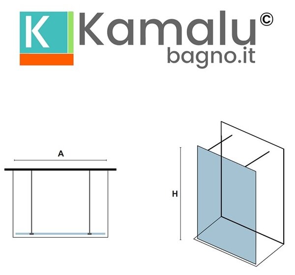 Kamalu doccia walkin 150cm altezza 200cm vetro 8mm modello kw3000