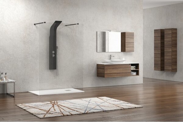Kamalu walk-in doccia 140cm con staffe nere vetro trasparente kw3000n
