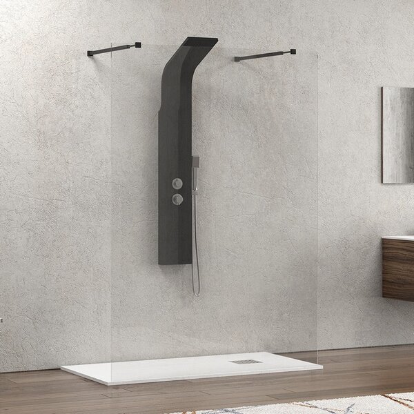 Kamalu walk-in doccia 140cm con staffe nere vetro trasparente kw3000n