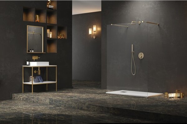 Kamalu parete doccia walk-in 140cm finitura oro satinato | kw3000r