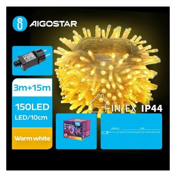Aigostar - Catena LED natalizia da esterno 150xLED/8 funzioni 18m IP44 bianco caldo