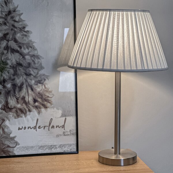 Lampada da tavolo classica in acciaio con paralume plissettato bianco 35 cm - Simplo