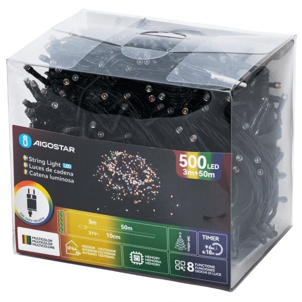 Aigostar - Catena luminosa natalizia da esterno LED RGBY 500xLED/3,6W/230V 50m IP44