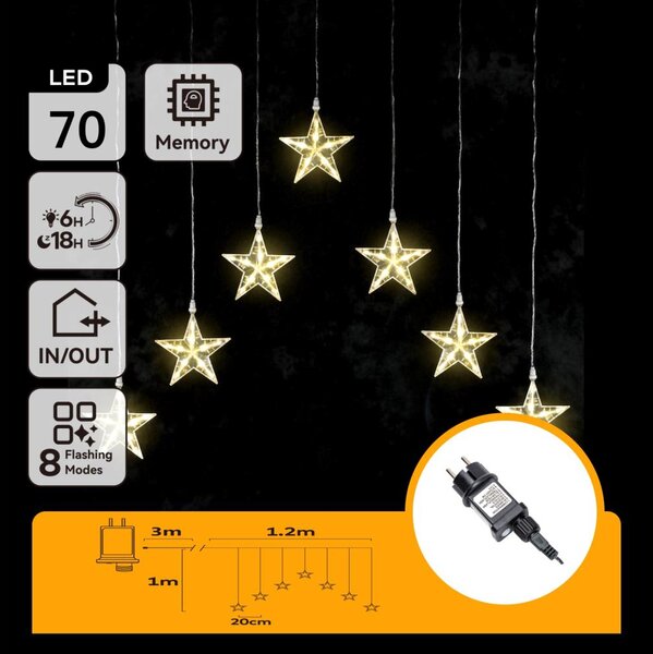 Aigostar - Catena luminosa natalizia LED da esterno 70xLED/230V 1,2x1m IP44 bianco caldo stelle