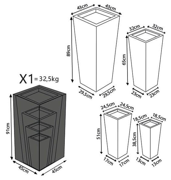 MARGHE - set di 4 vasi da giardino