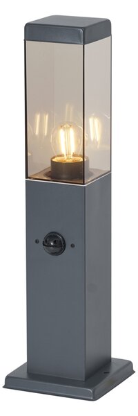 Lampada da esterno grigio scuro con vetro fumé 45cm IP44 con presa e sensore di movimento - Malios