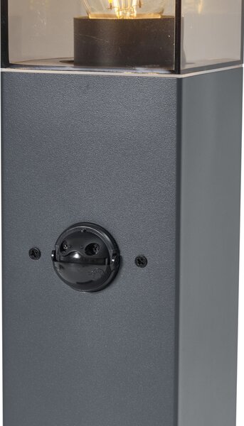 Lampada da esterno grigio scuro con vetro fumé 45cm IP44 con presa e sensore di movimento - Malios