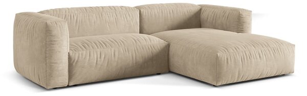 Divano angolare componibile beige (con penisola a destra/con chaise lounge) con rivestimento in velluto Martina – Micadoni