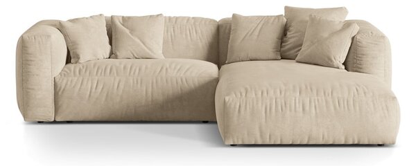 Divano angolare componibile beige (con penisola a destra/con chaise lounge) con rivestimento in velluto Martina – Micadoni